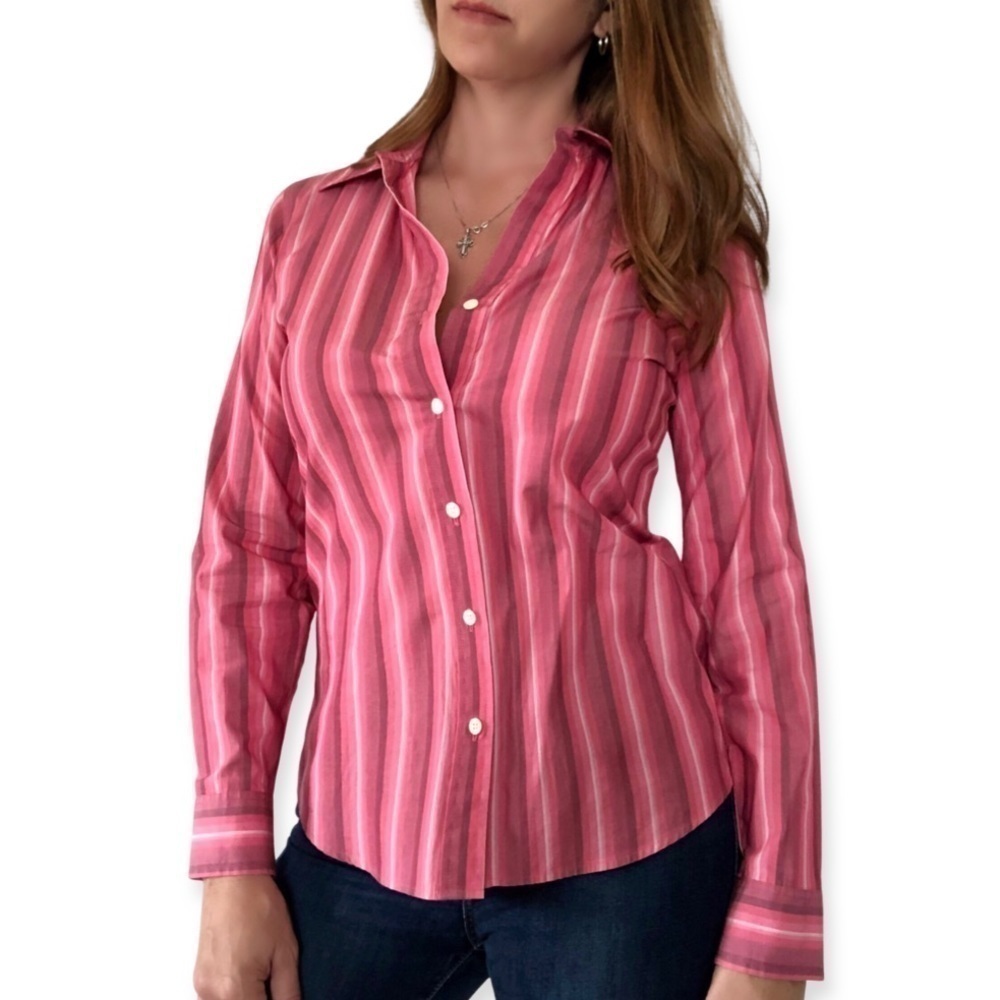 Banana Republic striped cotton hot pink button down shirt fitted top long sleeve